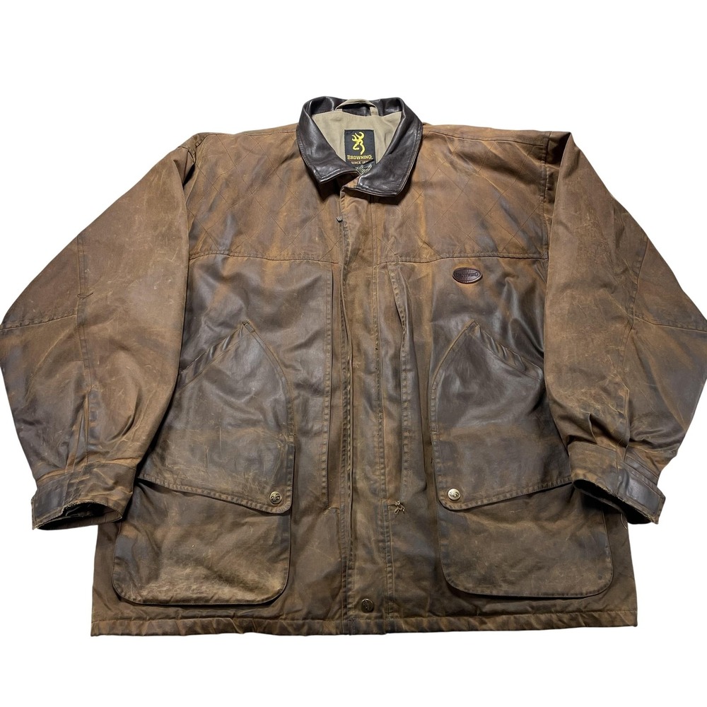 VTG Browning Dura Wax Cotton Quilted Field Jacket Corduroy Collar Brown 2XL